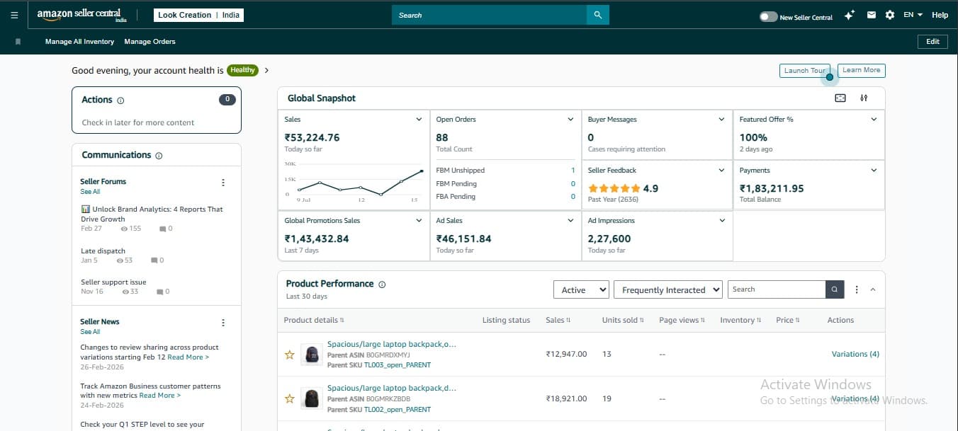 India seller dashboard results screenshot 1